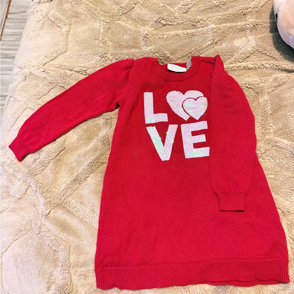 The Children's Place Bright Red Knit Sweater Dress with Sequin Detail